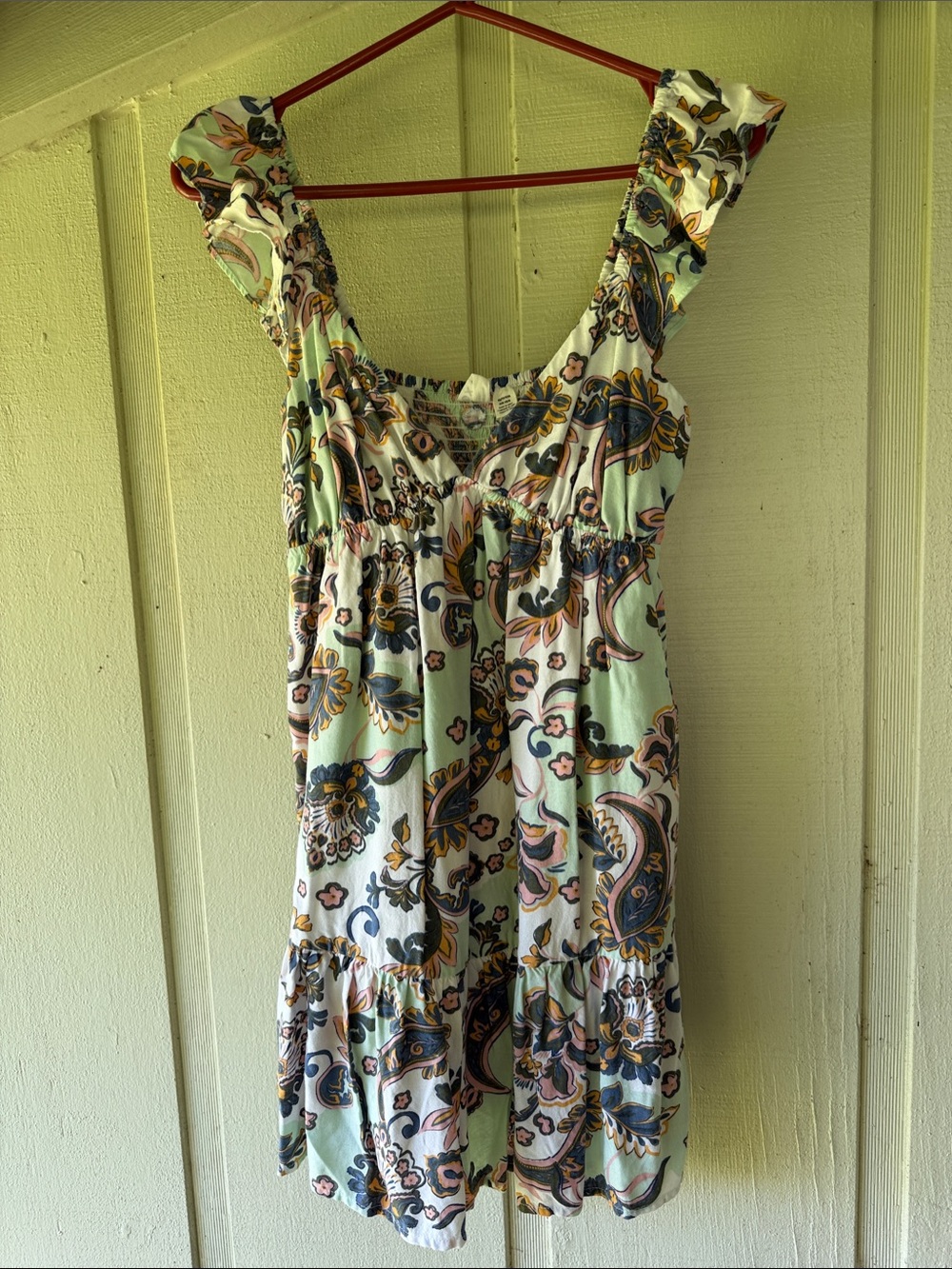 Roxy Mint Paisley Ruffle-Strap Mini Dress XS